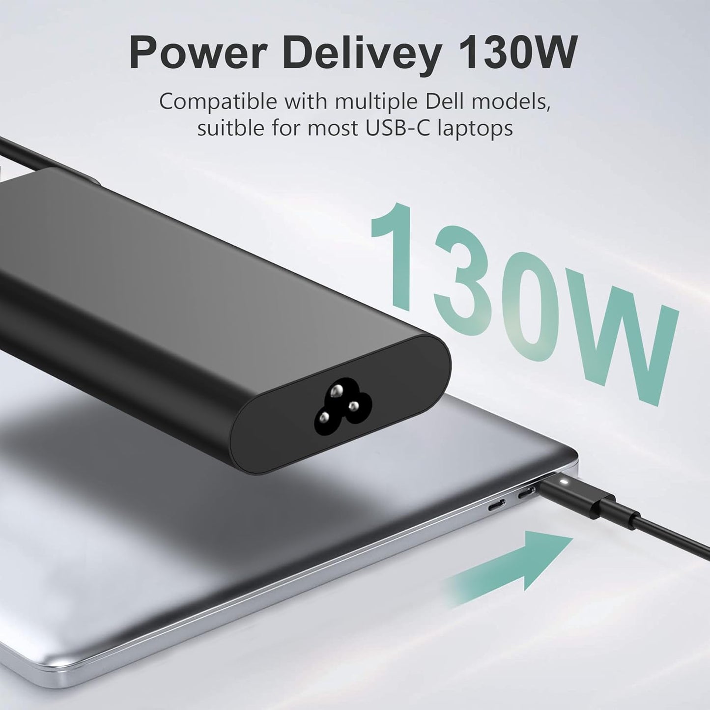 Replacement for Dell 130W Laptop Charger USB C Type C Slim AC Power Adapter for Dell Xps 17,Precision 5550 5530 2in1,XPS 15 2in1 9575,DA130PM170 HA130PM170 0K00F5 K00F5 0M0H25 M0H25 T4V18