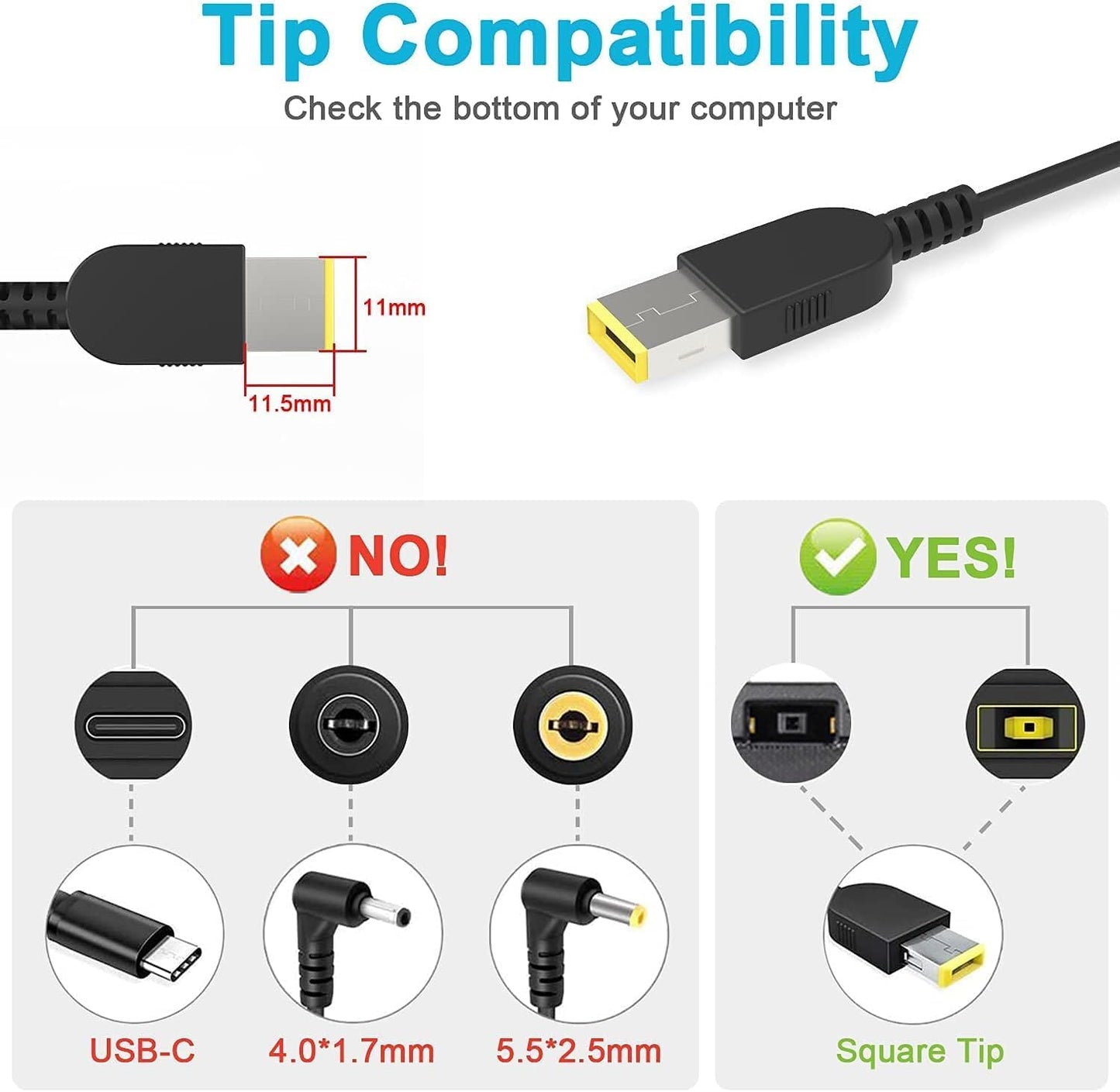 65W Fit for Lenovo Thinkpad T431P T440 T440P T440S T450 T450S T460 T460S T470 T470S T510I T540P T550 T560 T570 T431s L440 L450 L460 L470 for Lenovo Thinkpad Edge E431 E440 E450 Charger Adapter Cord