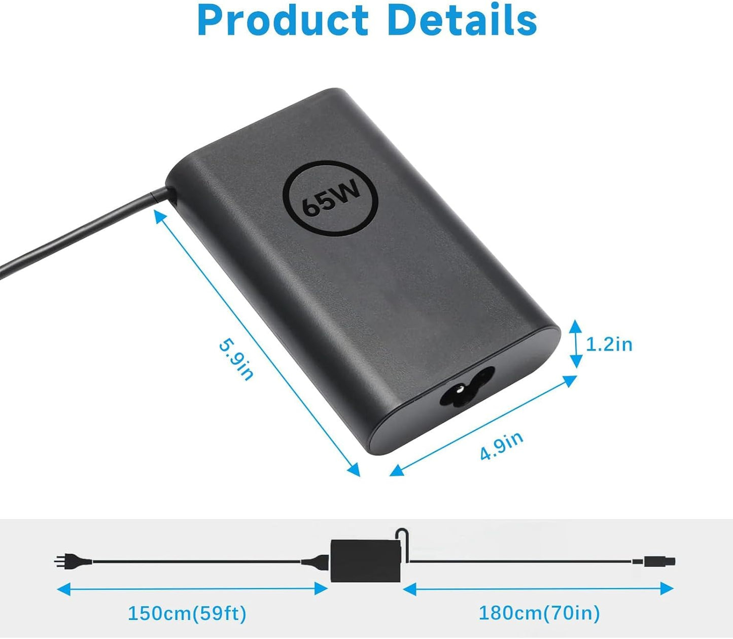 65W Laptop Charger Compatible with dell Latitude 5400 5480 5490 5590 5290 E5470,19.5V 3.34A AC Adapter Compatible with dell Latitude 7480 7490 E7250 7290 Laptop Charger LA65NM130 7.4 * 5.0mm