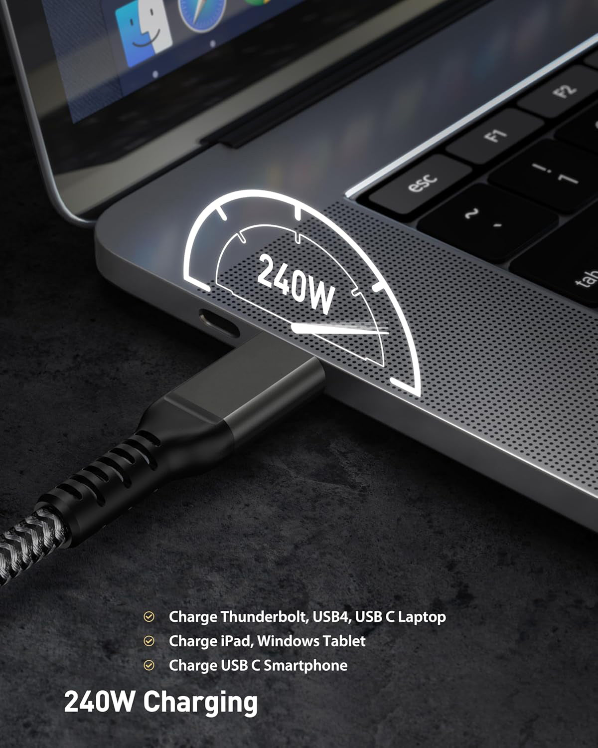 80Gbps Thunderbolt 5 Cable 4FT, 120Gbps Bandwidth Boost for 16K, 240W, Dual 8K Display, Compatible with Dock, eGPU, SSD, MacBook Pro/Air, iPhone 16 Series, Premium Braided Cable