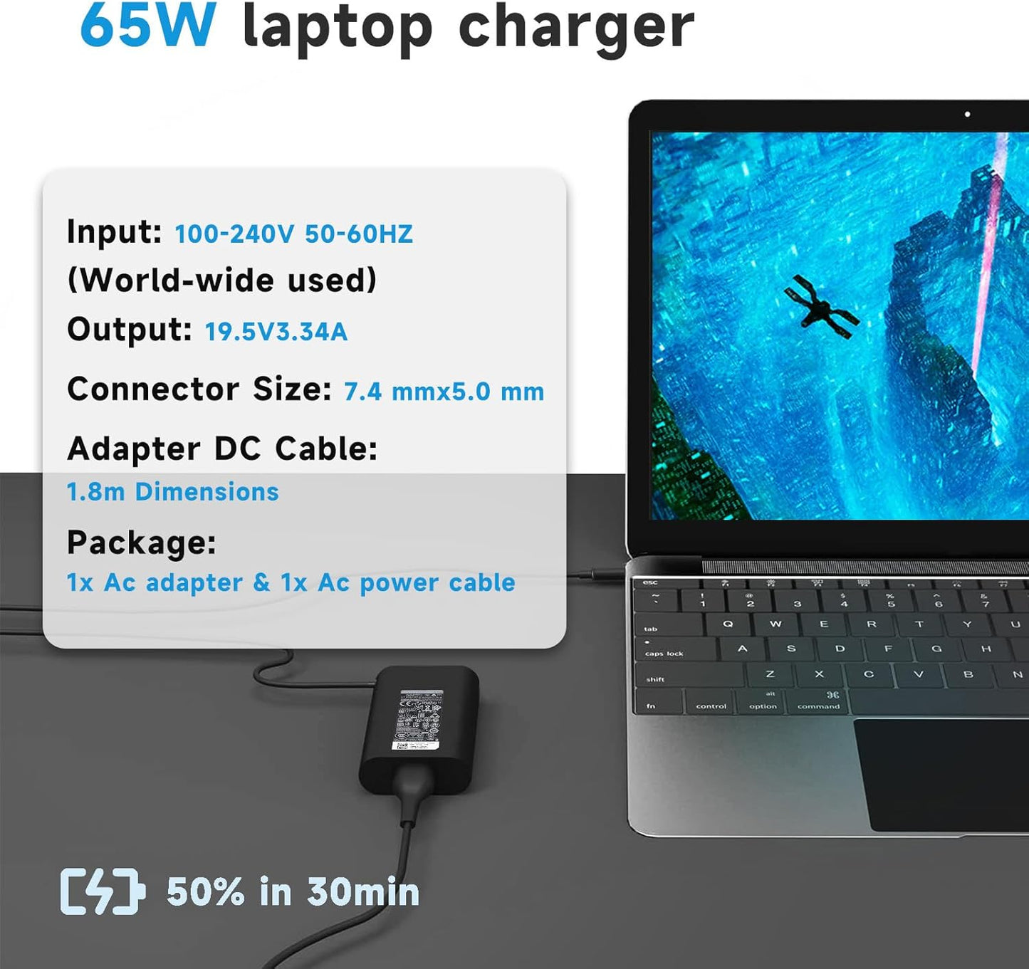 65W Laptop Charger Compatible with dell Latitude 5400 5480 5490 5590 5290 E5470,19.5V 3.34A AC Adapter Compatible with dell Latitude 7480 7490 E7250 7290 Laptop Charger LA65NM130 7.4 * 5.0mm