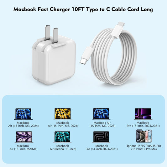 30W USB C Charging for MacBook Pro 16/15/14/13 Inch,MacBook Air 13 Inch/iPad Pro/iPhone 15 10FT Mac Book Air Mac Book Charger Fast Charging, Phone Laptop Charger