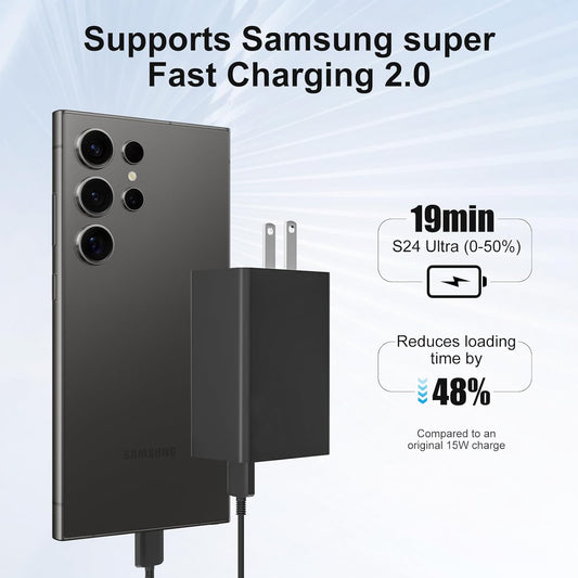65W 3-Port Super Fast Charging Wall Charger, GaN Adapter for Samsung Galaxy S25 Ultra/S25/S25+/S24 Ultra/S24/S24+/S23 Ultra/S23/S23+/S22/S22 Ultra/S22+/Z Fold 3/ laptops