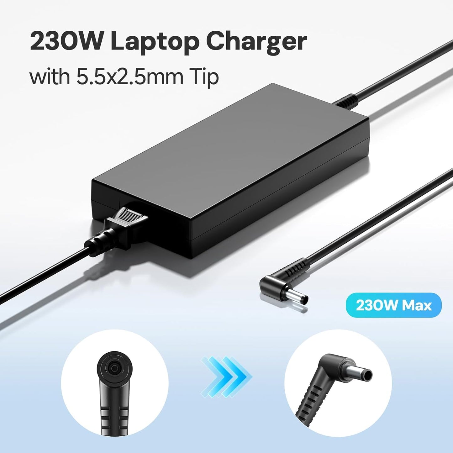 230W Charger Fit for MSI GS66 GS65 GS75 GS76 Stealth, WS66 WS76 WS75 WS65 Gaming Laptops, 5.5x2.5mm Tip, 19.5V 11.8A AC Adapter, Global Voltage Support
