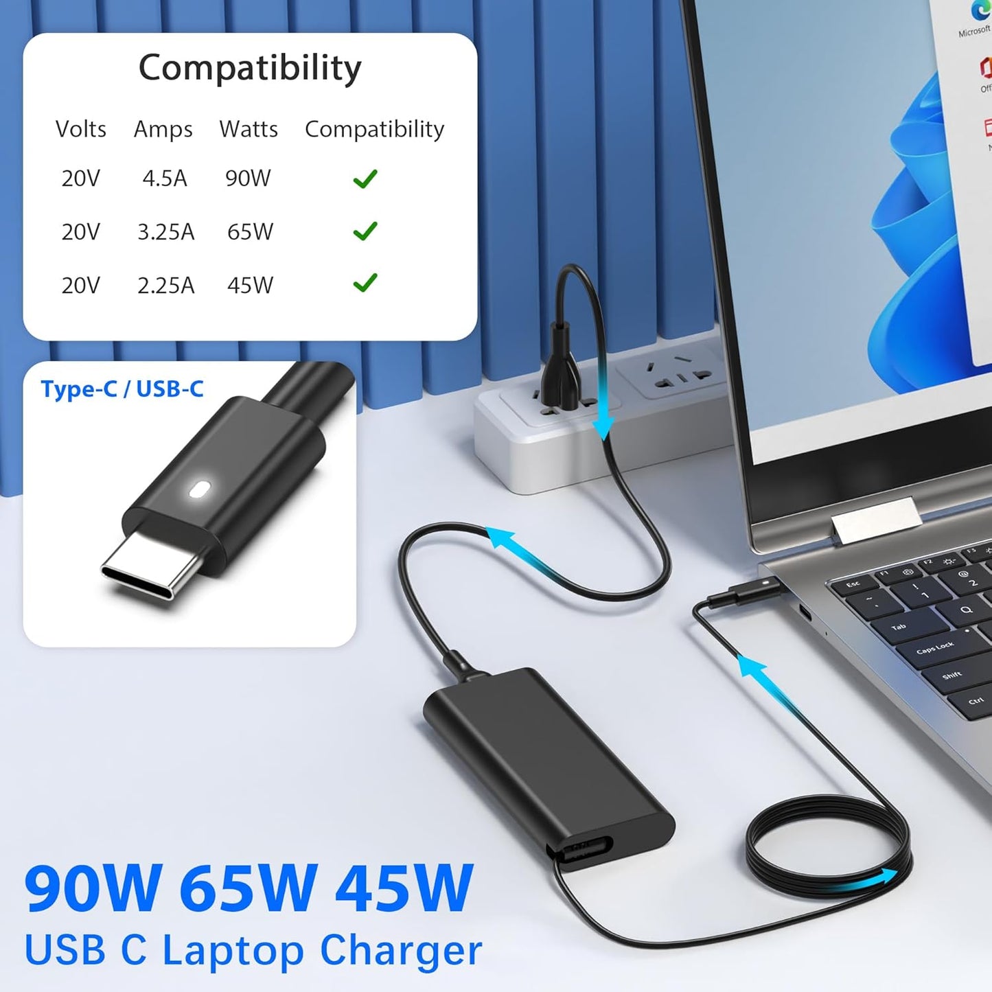 New 90W USB C Laptop Charger Compatible with Dell xps Adapter,LA90PM170 DA90PM170 DA65NM170,Latitude 3400 3500 5400 5289 5300 7400 7300 7390 7200 2in1,Precision 3540 Type C Power Cord Supply