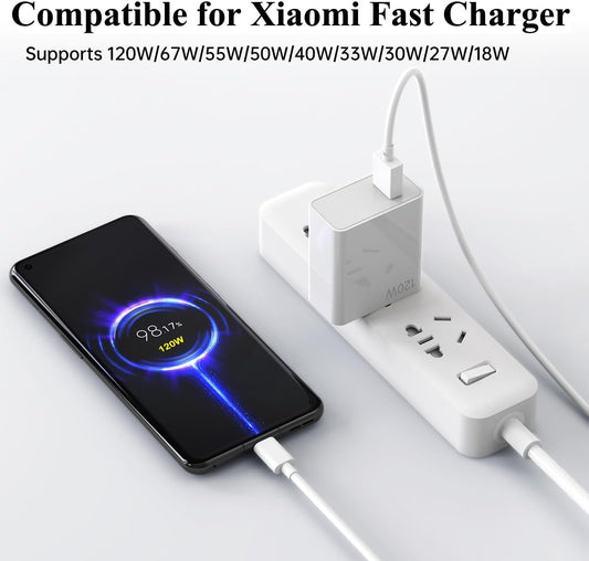 120W Fast Wall Charger Block 90W Compatible for Xiaomi 15 14 13 12 14t 13t 12t 12s Pro Lite Redmi Note k80 K70 K60 K50 12 11 Pro Plus Black Shark 4 5 Poco F4 Gt 6A USB C Cable