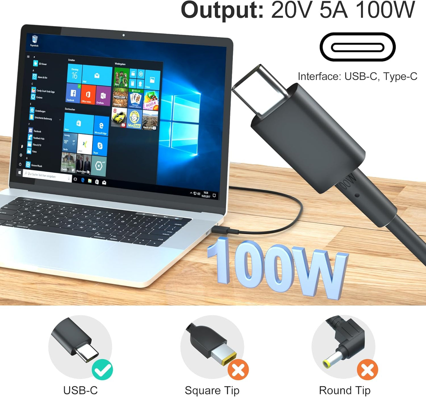 100W USB-C Charger Compatible for ASUS Laptops - Fit for ASUS ROG A20-100P1A, Flow Z13 X13, 100W PD Fast Charging for ROG Flow Acer HP Lenovo Type C Adapter, Fit for 90W 65W 45W 27W 15W
