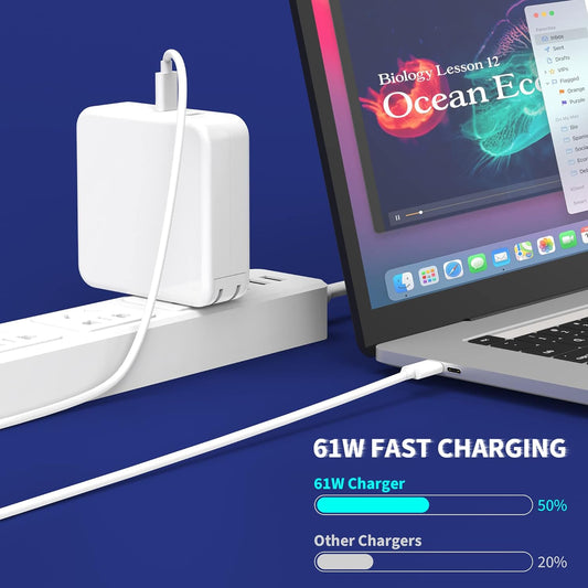 Compatible with Mac Book Pro Charger, 61W USB C Compact and Foldable Fast Charger for MacBook Air, Samsung Galaxy, iPad Pro, and All USB C Devices