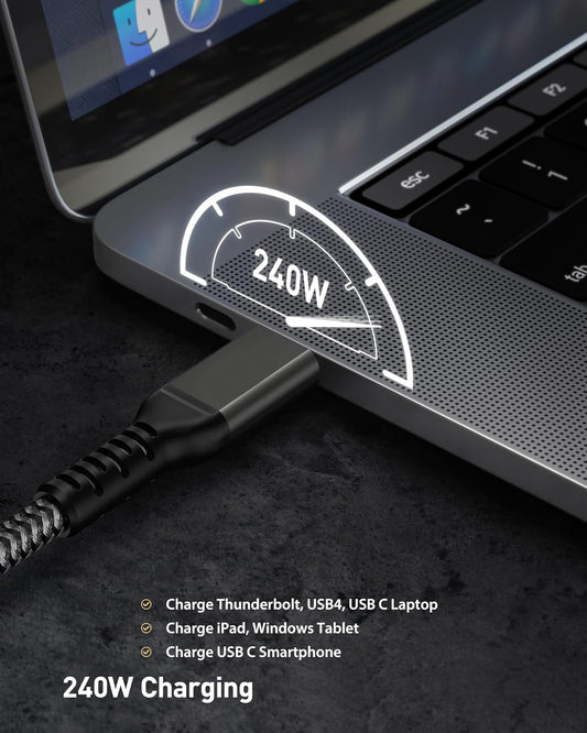 80Gbps Thunderbolt 5 Cable 4FT, 120Gbps Bandwidth Boost for 16K, 240W, Dual 8K Display, Compatible with Dock, eGPU, SSD, MacBook Pro/Air, iPhone 16 Series, Premium Braided Cable