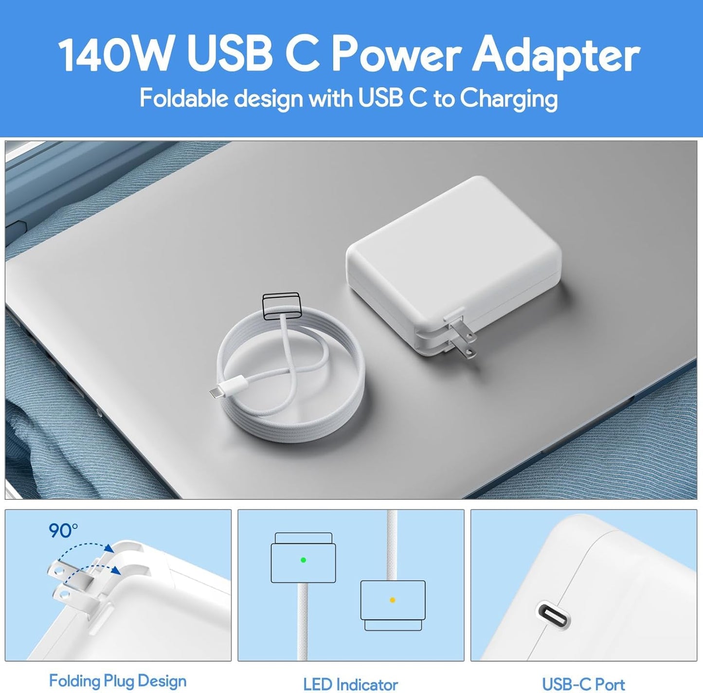 Mac Book Pro Charger -140W USB C Charger Power Adapter, Mag 3 PD 3.1 Cable for MacBook pro 14-16inch 2021 2023 M1 M2 M3, for MacBook Air 13-15inch 2022 2023 2024 M2 M3, Include 6.6ft Cable