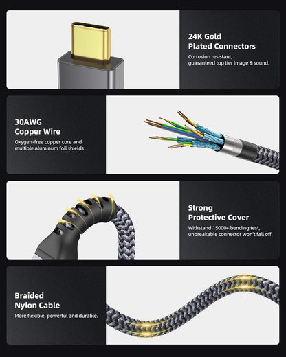 80Gbps Thunderbolt 5 Cable 4FT, 120Gbps Bandwidth Boost for 16K, 240W, Dual 8K Display, Compatible with Dock, eGPU, SSD, MacBook Pro/Air, iPhone 16 Series, Premium Braided Cable