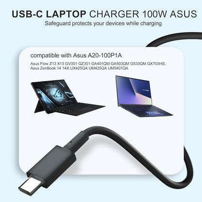 100W USB-C Charger Compatible for ASUS Laptops - Fit for ASUS ROG A20-100P1A, Flow Z13 X13, 100W PD Fast Charging for ROG Flow Acer HP Lenovo Type C Adapter, Fit for 90W 65W 45W 27W 15W