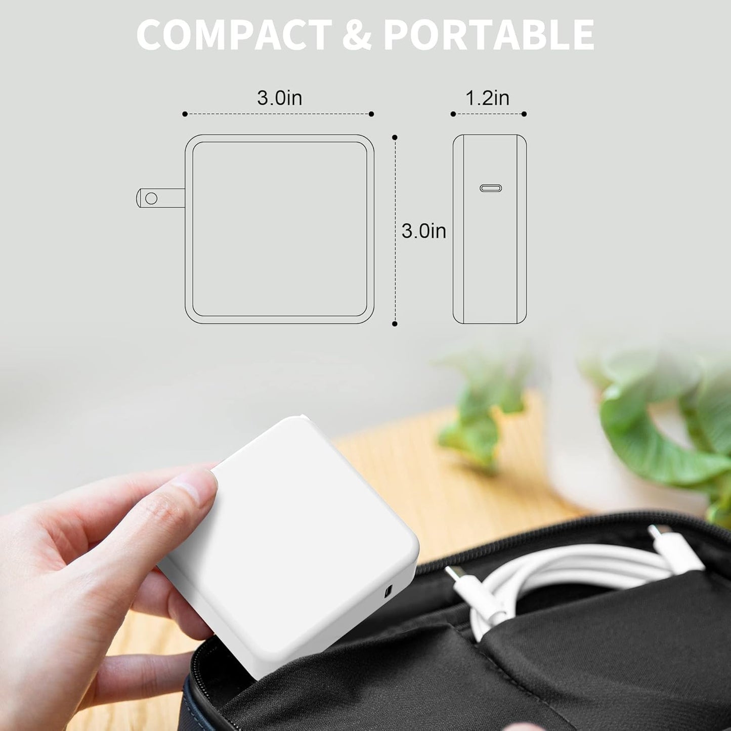 Compatible with Mac Book Pro Charger, 61W USB C Compact and Foldable Fast Charger for MacBook Air, Samsung Galaxy, iPad Pro, and All USB C Devices