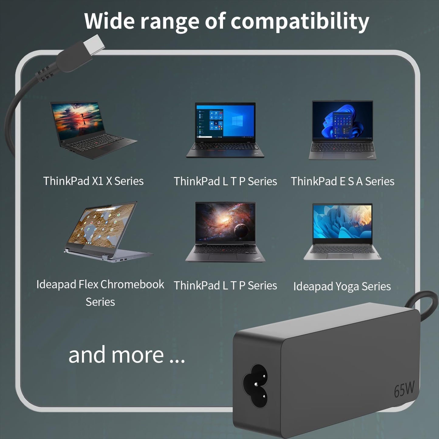 65W USB C Type c AC Charger Compatible with Lenovo ThinkPad E580 E585 E590 E590S E595 T480 T490 T580 Yoga C940 C740 thinkbook ADLX65YCC3A Laptop Power Supply Adapter Cord