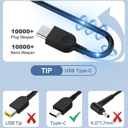 65W USB C Type c AC Charger Compatible with Lenovo ThinkPad E580 E585 E590 E590S E595 T480 T490 T580 Yoga C940 C740 thinkbook ADLX65YCC3A Laptop Power Supply Adapter Cord