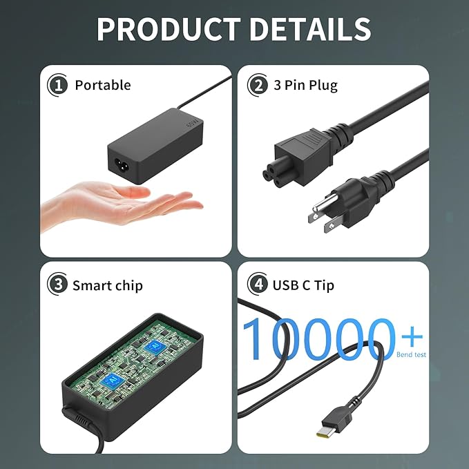 65W USB C Type c AC Charger Compatible with Lenovo ThinkPad E580 E585 E590 E590S E595 T480 T490 T580 Yoga C940 C740 thinkbook ADLX65YCC3A Laptop Power Supply Adapter Cord