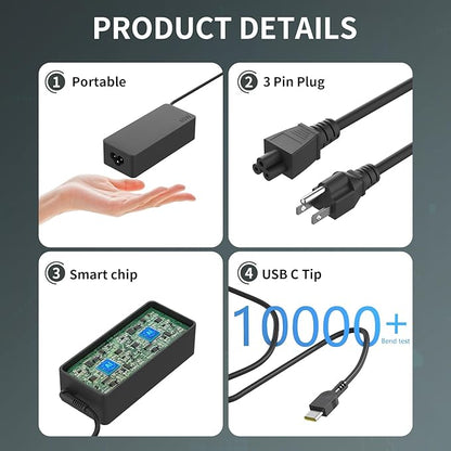 65W USB C Type c AC Charger Compatible with Lenovo ThinkPad E580 E585 E590 E590S E595 T480 T490 T580 Yoga C940 C740 thinkbook ADLX65YCC3A Laptop Power Supply Adapter Cord