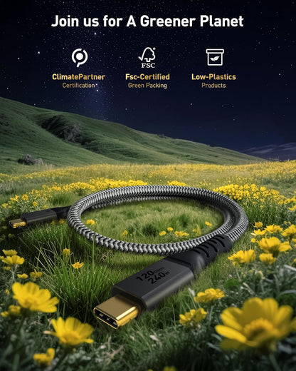 80Gbps Thunderbolt 5 Cable 4FT, 120Gbps Bandwidth Boost for 16K, 240W, Dual 8K Display, Compatible with Dock, eGPU, SSD, MacBook Pro/Air, iPhone 16 Series, Premium Braided Cable