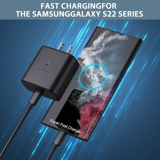 New 45W Super Fast Charger USB C Android Phone Charger Fast Charging Replacement for Samsung Galaxy S25/S25 Ultra/S25+/S24 Ultra/S24/S24+/S23 Ultra/S23/S22/S20/S21/Note 10,Galaxy Tab, 6ft C Cable