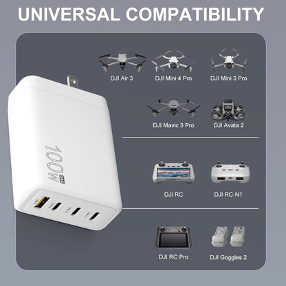 100W GaN USB C Drone Charger For DJI/Specta Mini Series/Air 3/Mavic 3 Series Drone, RC/RC2/N1/N2/N3/RC Pro/RC Pro Plus Remote Controller, Avata/Avata 2,Goggles 2 Drone Accessories Power Adapter,4-Port