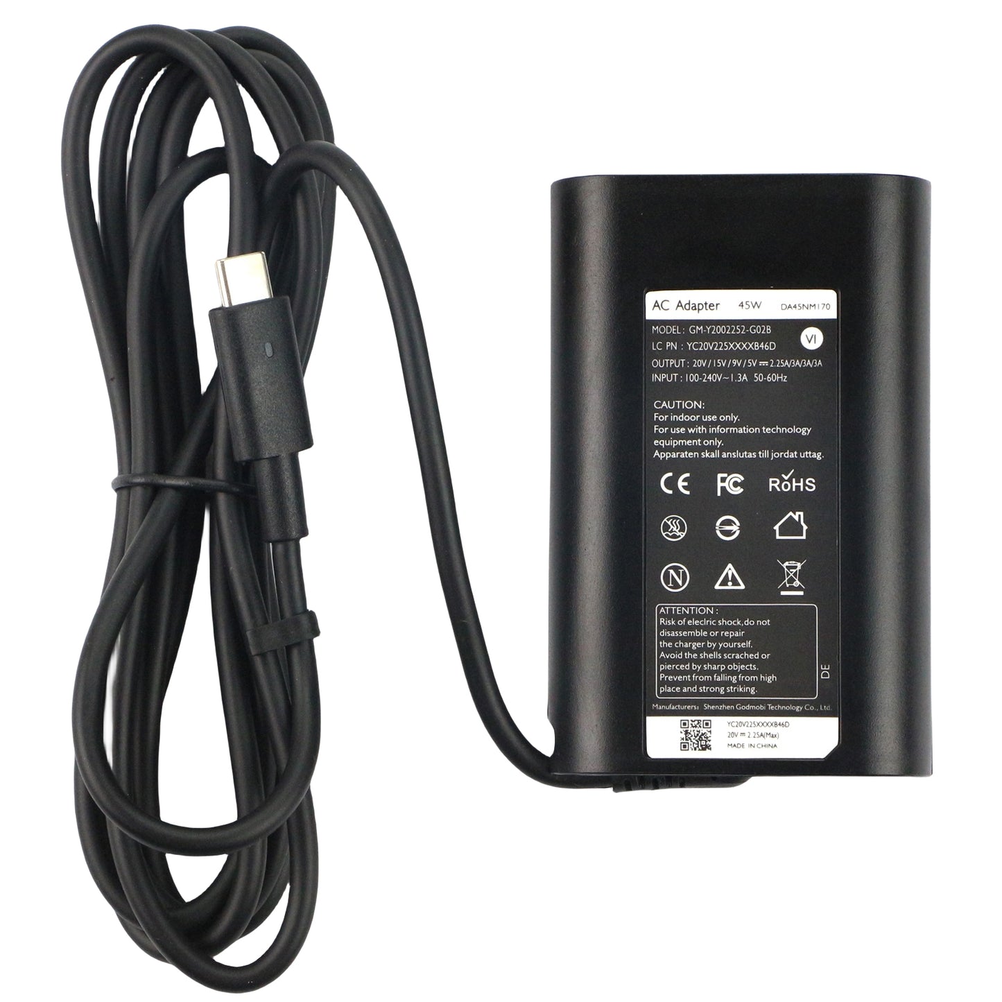 Dell Laptop Charger 45W USB Type C USB C AC Adapter,XPS 13 9300 9310 2 in 1 9315 2 in 1 AC Charger, Black, DA45NM170